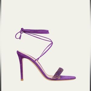Gianvito Rossi Crystal Embellished Suede Purple Lace-Up Sandals